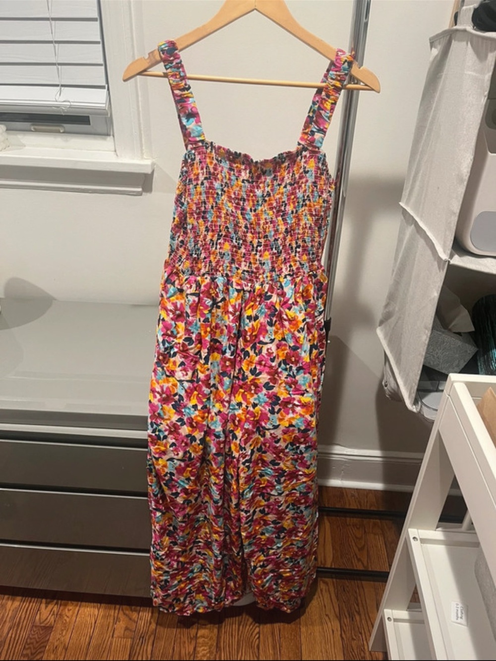 women Floral Smocked One-Piece Jumpsuit in Multi-Color